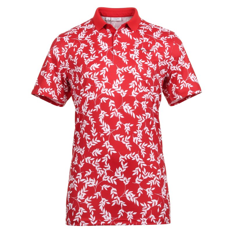 Calvin Klein Golf Leaf Print Shirt CKMS24878 Red White 1