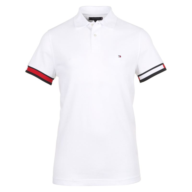 Tommy Hilfiger Flag Cuff Polo Shirt MW0MW35601 White YBR 1